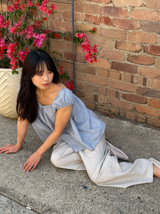 PUFF SLEEVE SMOCK - BLUE CHECK