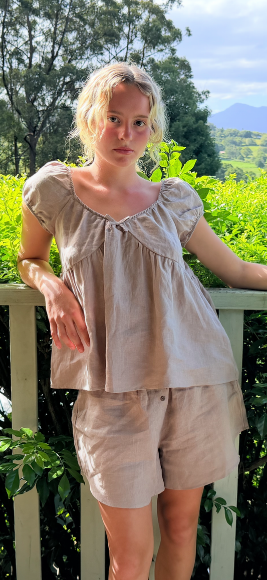 PUFF SLEEVE SMOCK TOP - CLAY