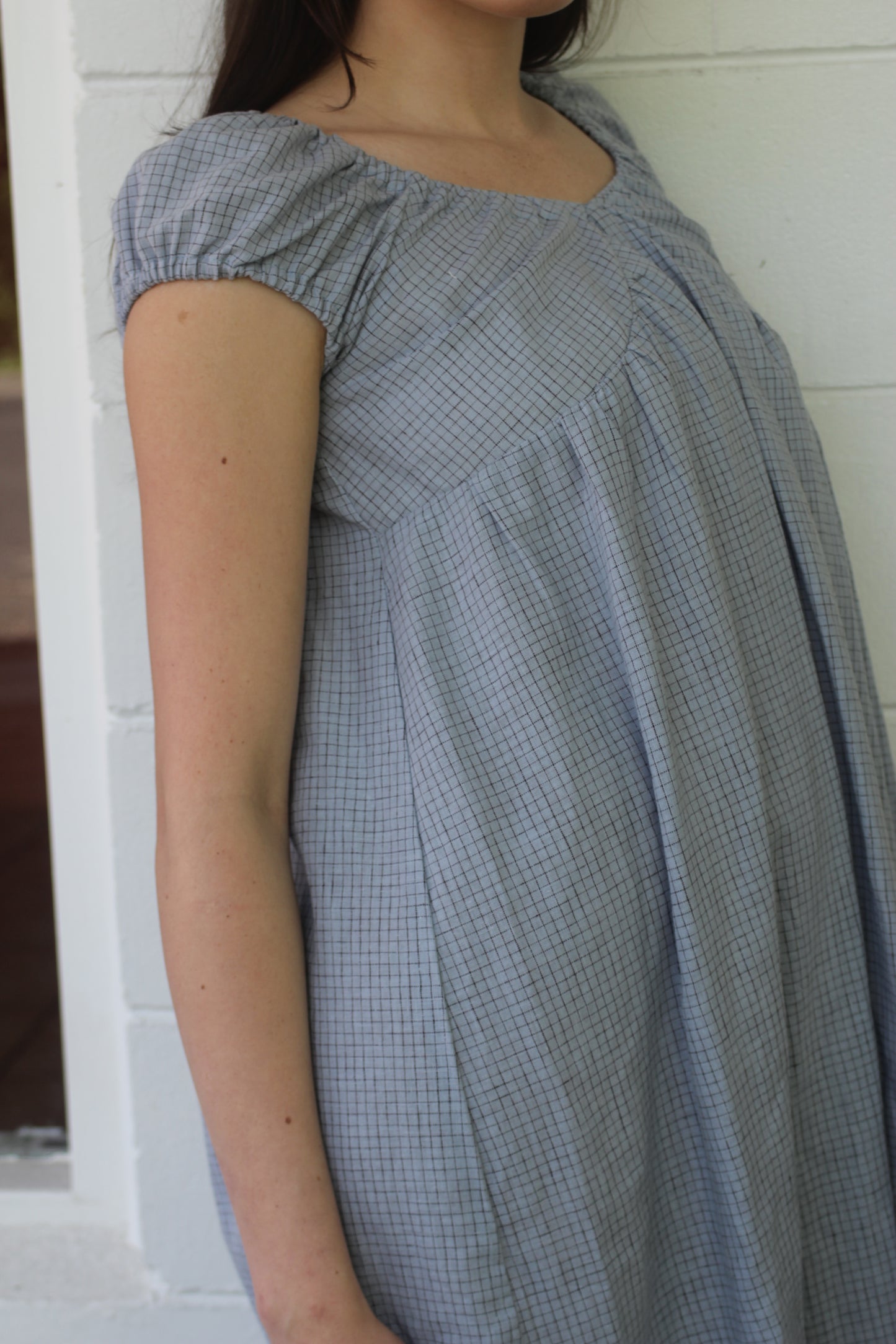 PUFF SLEEVE DRESS - BLUE CHECK