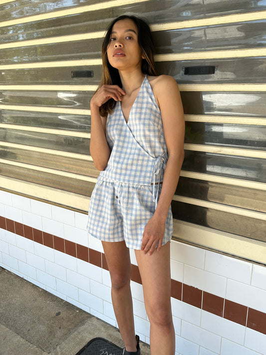 CROSS OVER HALTER SET - FISHERMEN CHECK