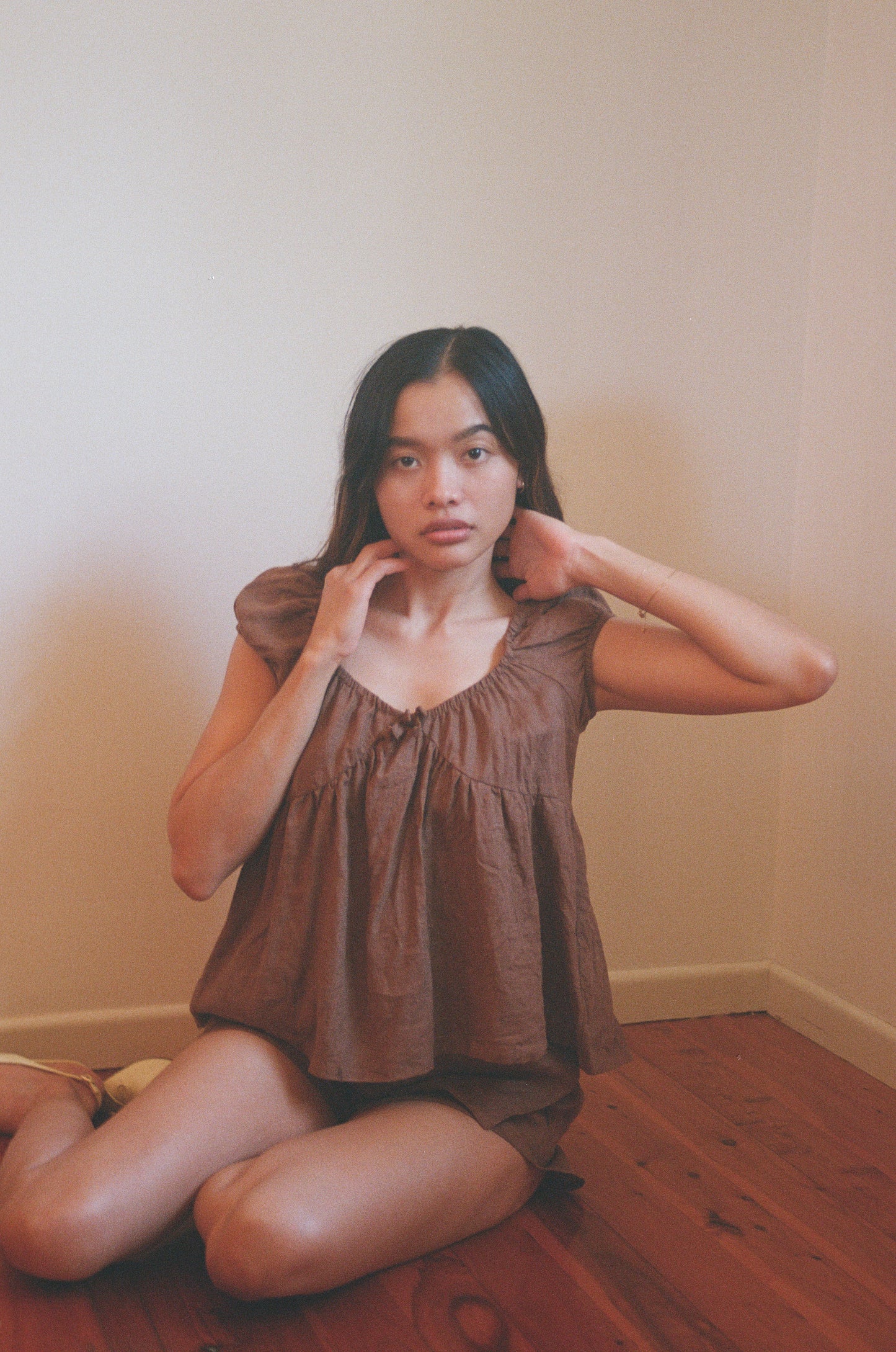 PUFF SLEEVE SMOCK TOP - CACAO