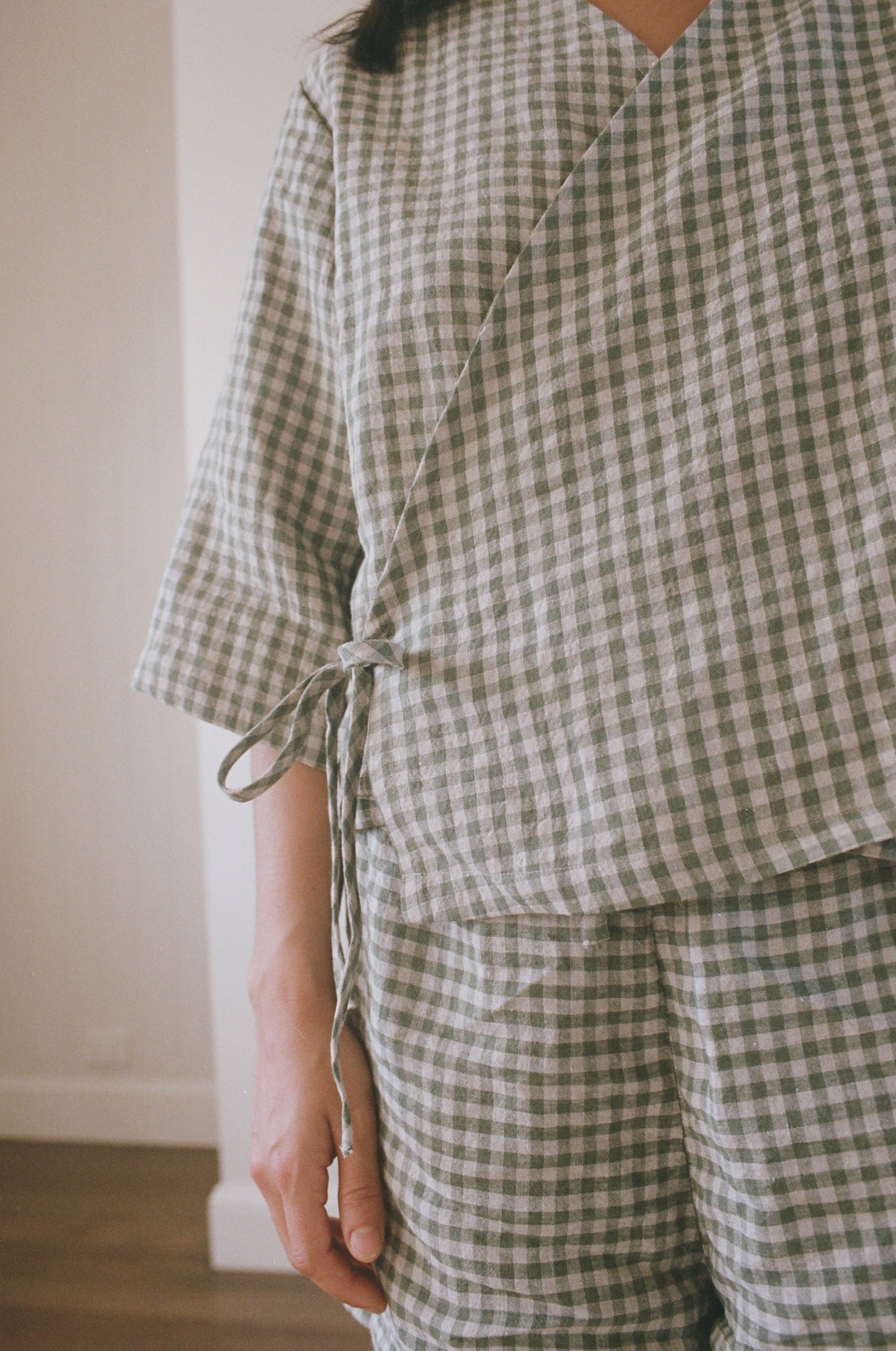 HARMONY WRAP TOP - MATCHA CHECK