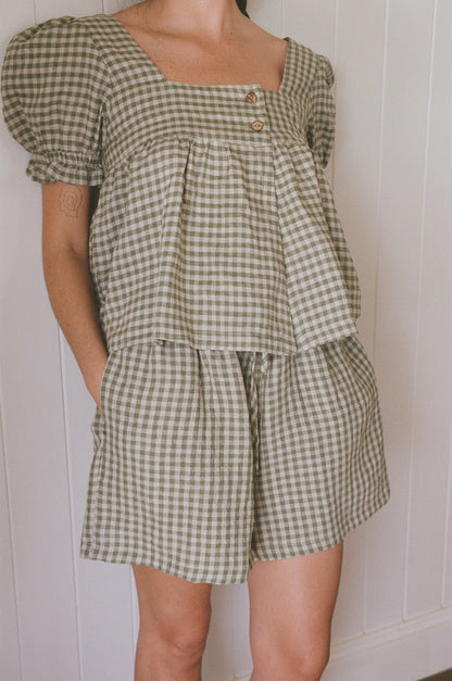 ELENA BLOUSE - MATCHA CHECK