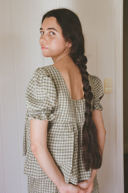 ELENA BLOUSE - MATCHA CHECK