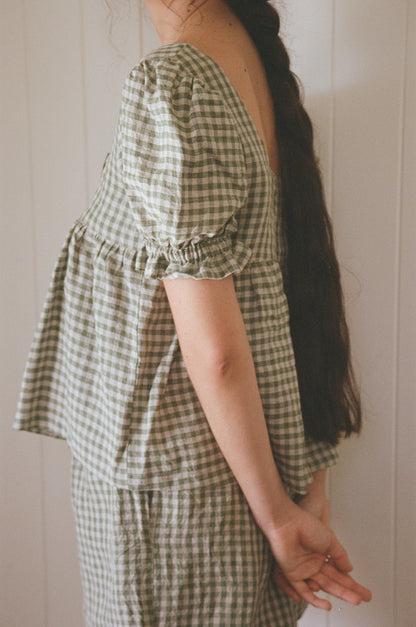 ELENA BLOUSE - MATCHA CHECK