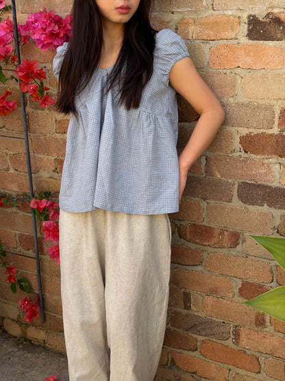 PUFF SLEEVE SMOCK - BLUE CHECK