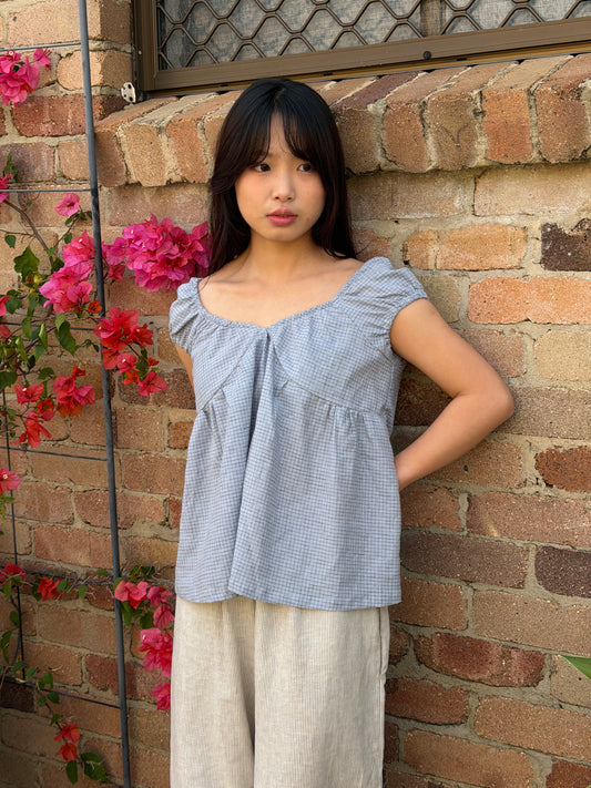 PUFF SLEEVE SMOCK - BLUE CHECK
