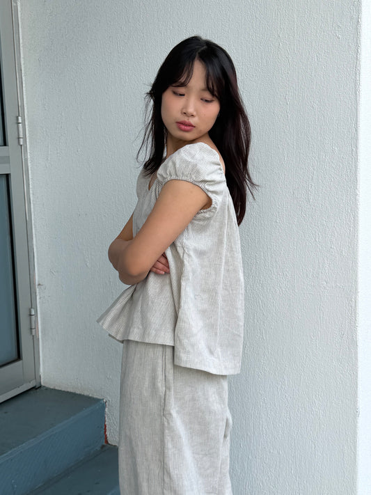 PUFF SLEEVE SMOCK - CREAM STRIPE