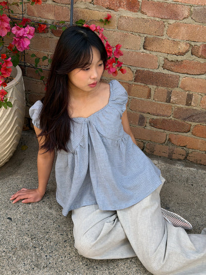 PUFF SLEEVE SMOCK - BLUE CHECK