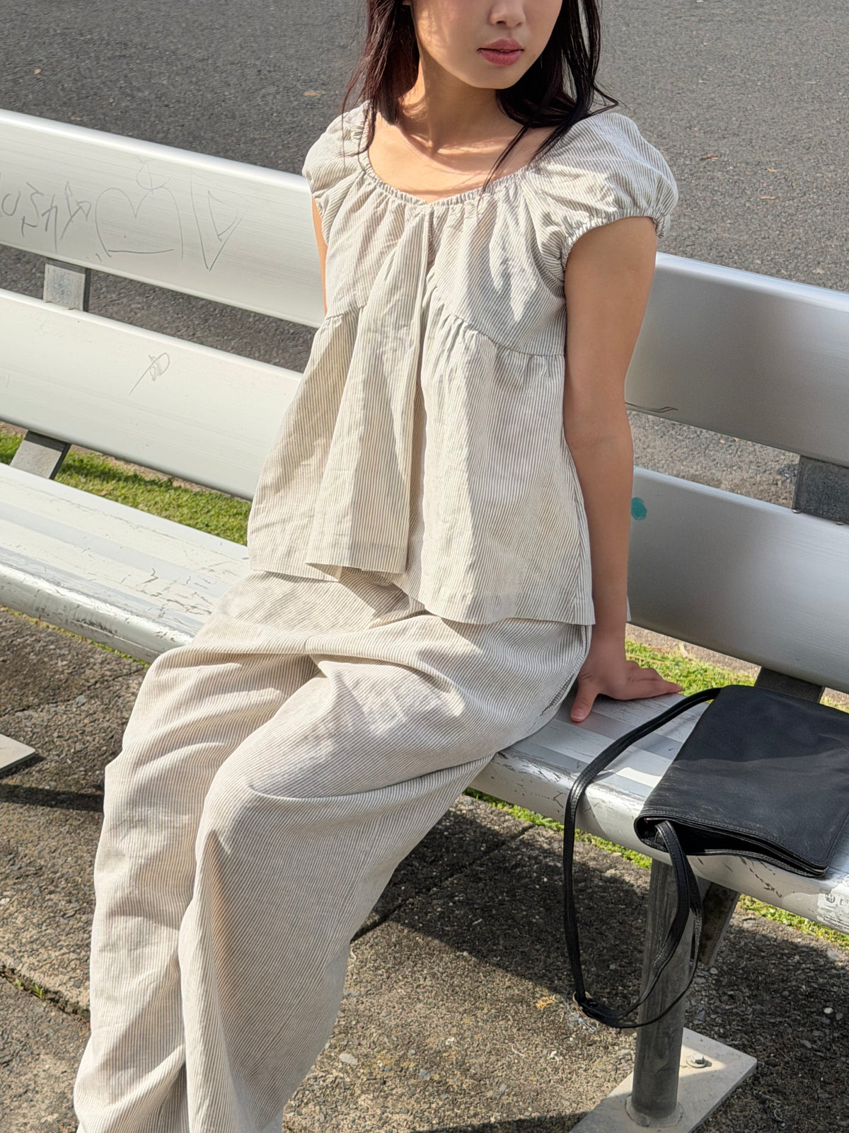 PUFF SLEEVE SMOCK - CREAM STRIPE