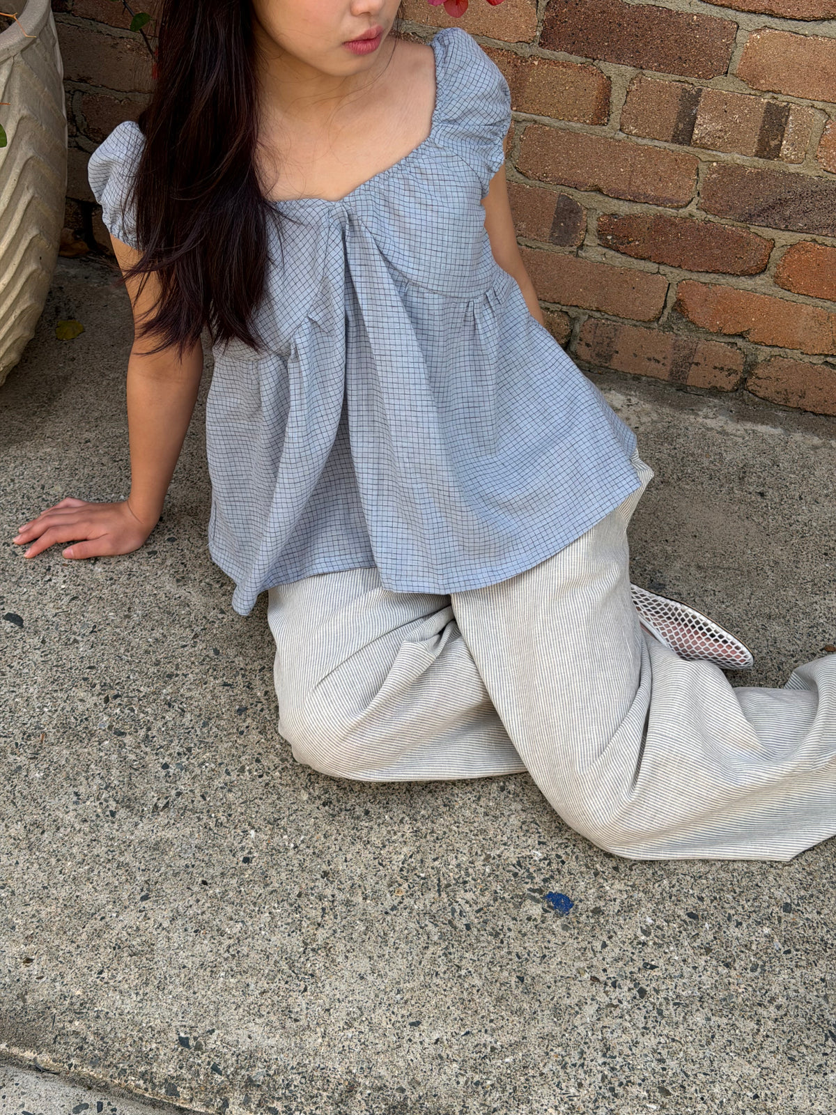 PUFF SLEEVE SMOCK - BLUE CHECK