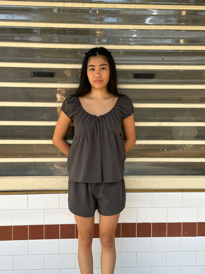 PUFF SLEEVE SMOCK TOP - SMOKE (xs only)
