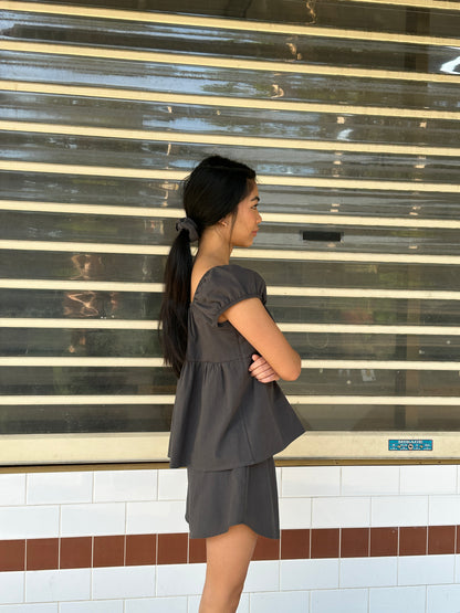 PUFF SLEEVE SMOCK TOP - SMOKE (xs only)