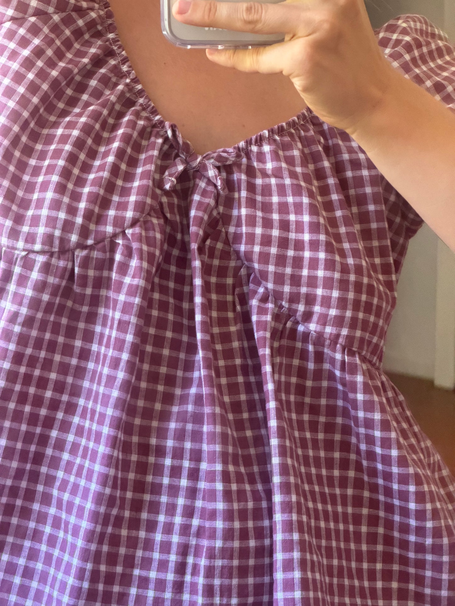 PUFF SLEEVE SMOCK TOP - MULBERRY CHECK