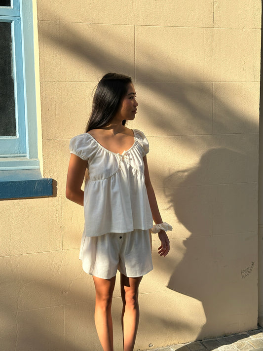 PUFF SLEEVE SMOCK TOP - HUSK