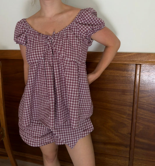 PUFF SLEEVE SMOCK SET - MULBERRY CHECK