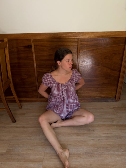 PUFF SLEEVE SMOCK SET - MULBERRY CHECK