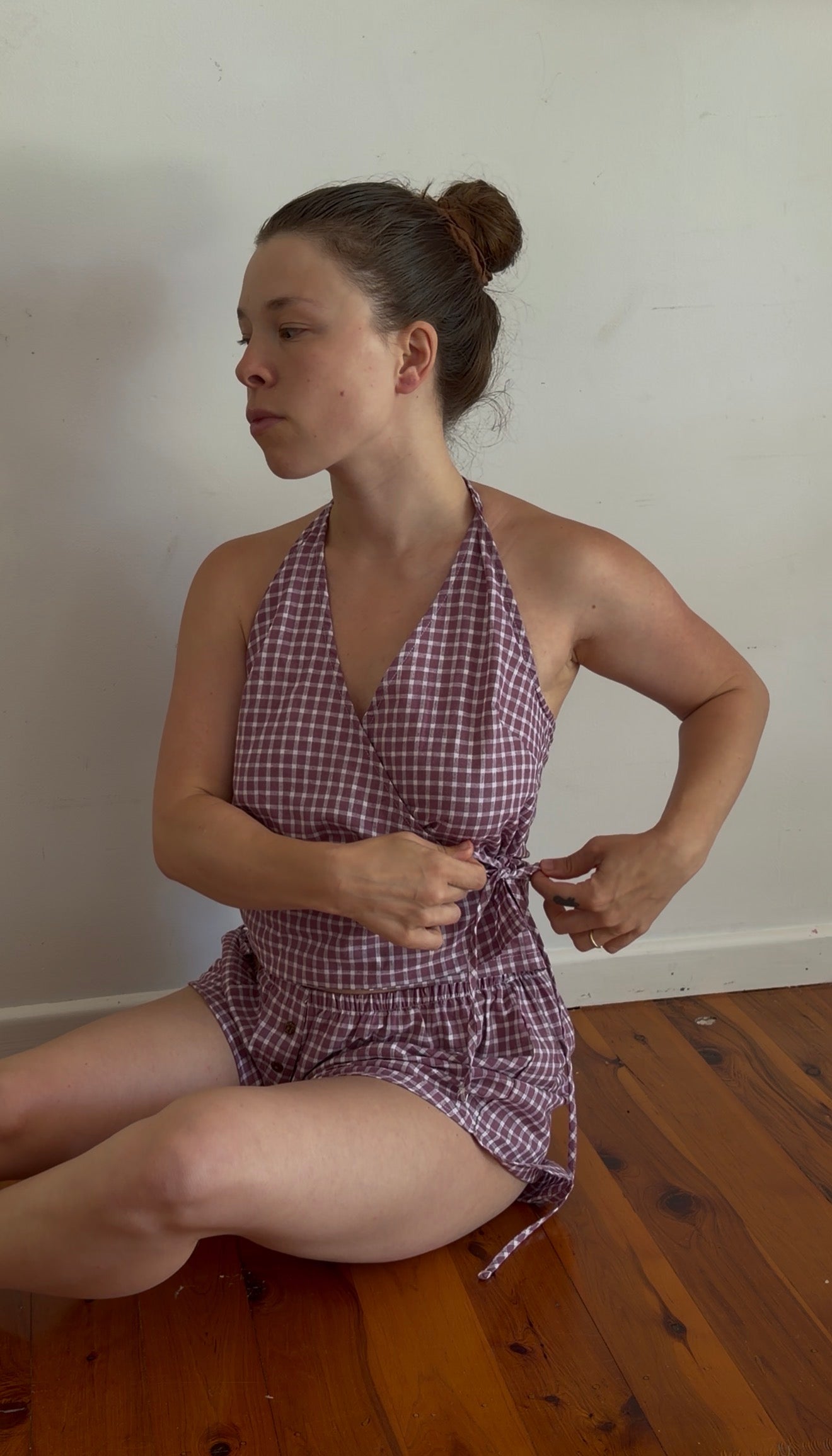 CROSS OVER HALTER - MULBERRY CHECK