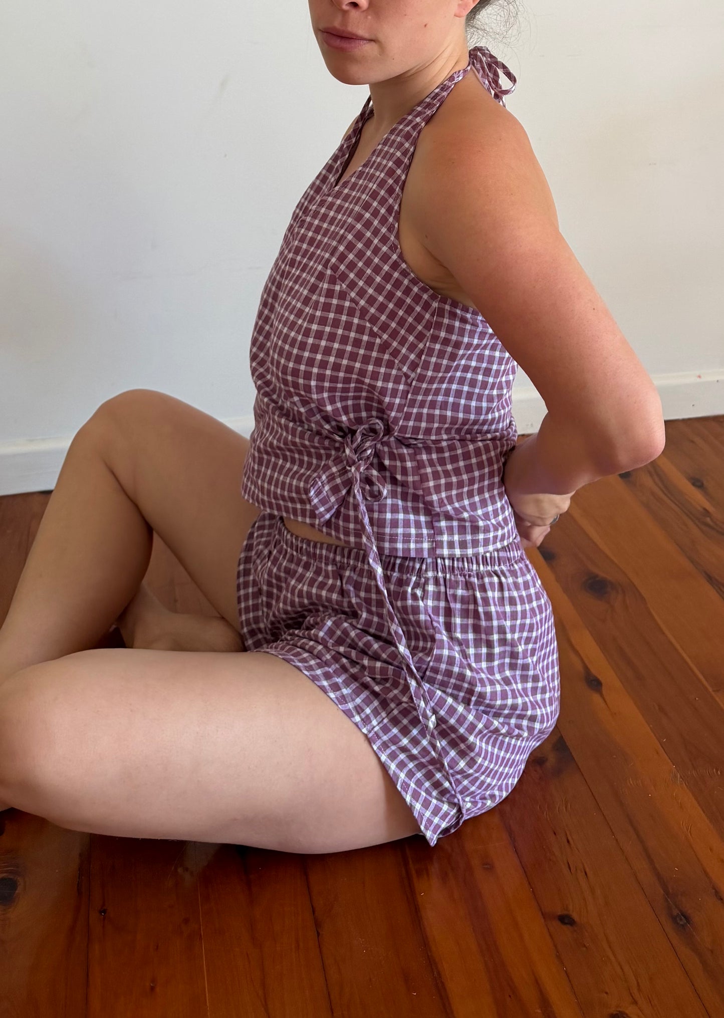 CROSS OVER HALTER - MULBERRY CHECK