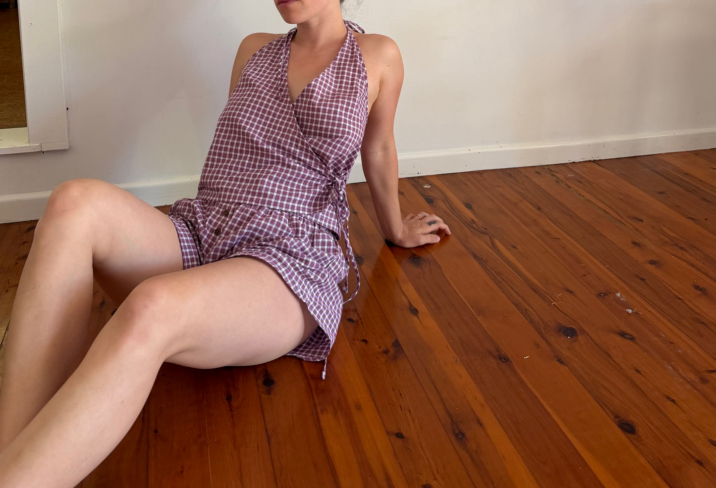 CROSS OVER HALTER - MULBERRY CHECK