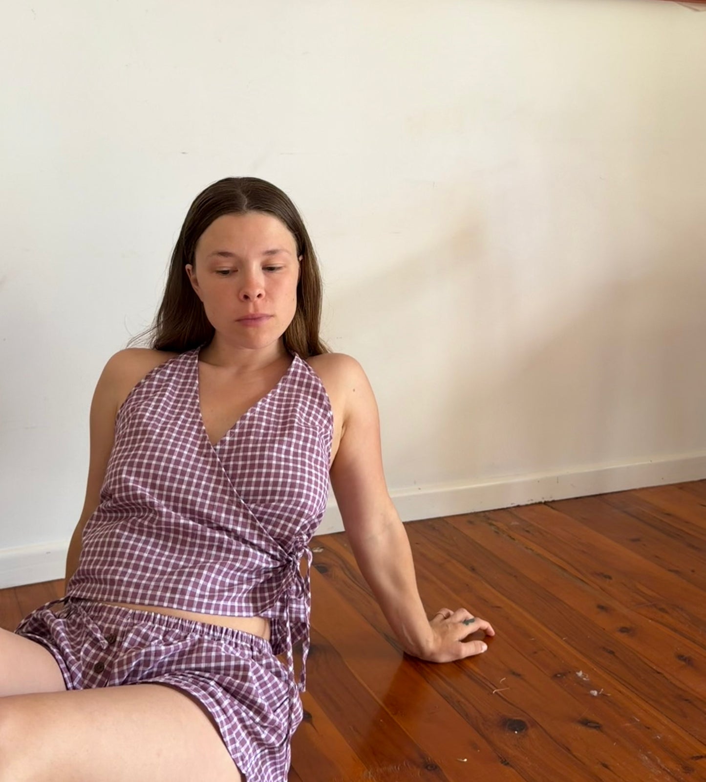 CROSS OVER HALTER - MULBERRY CHECK