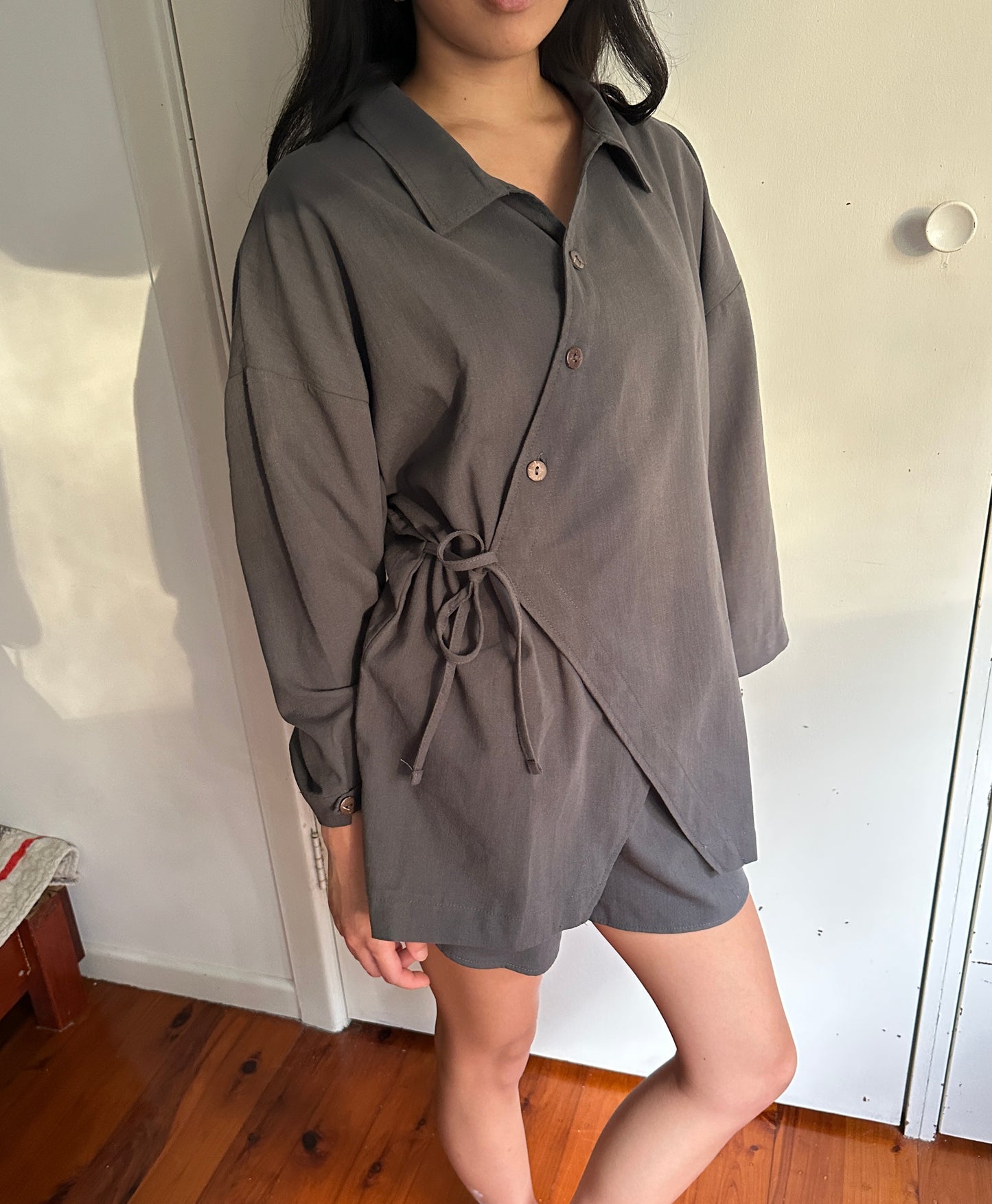 COLLAR KIMONO SHIRT - SMOKE