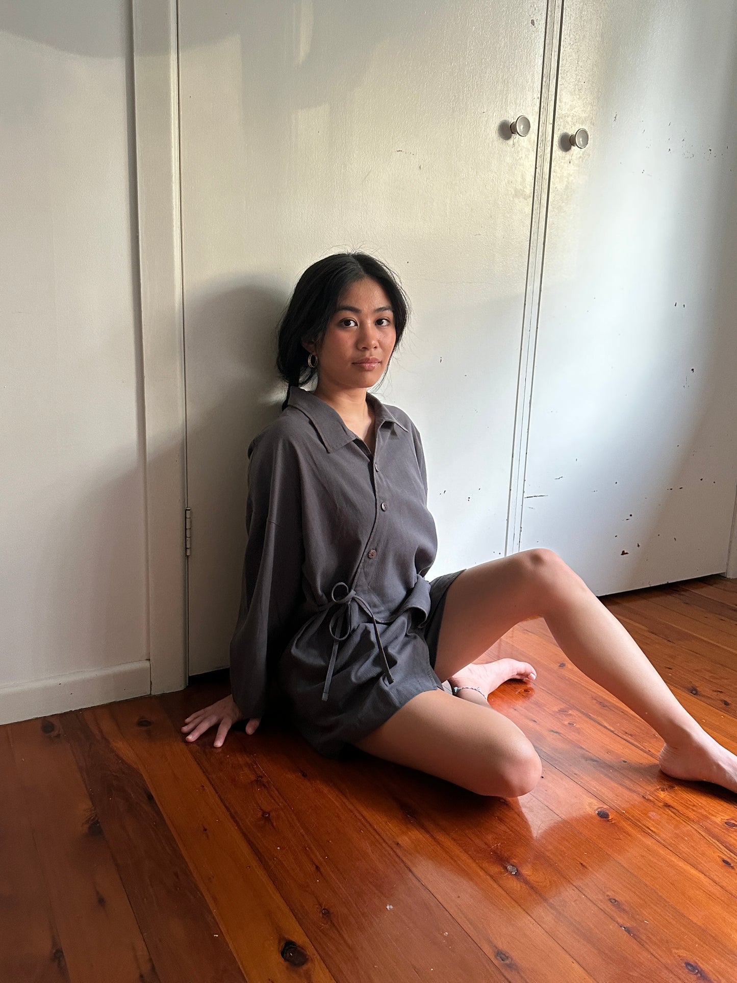 COLLAR KIMONO SHIRT - SMOKE