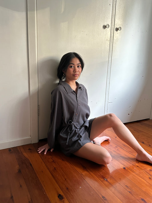 COLLAR KIMONO SHIRT - SMOKE