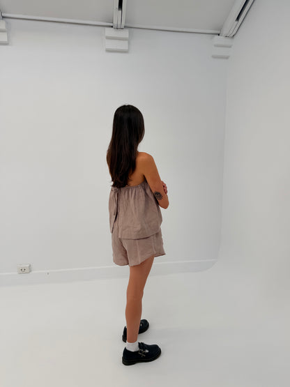 GATHERED HALTER SKIRT- CLAY