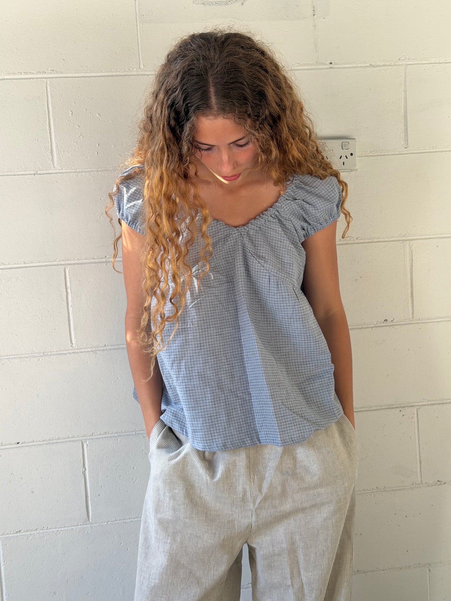 PUFF SLEEVE SMOCK - BLUE CHECK