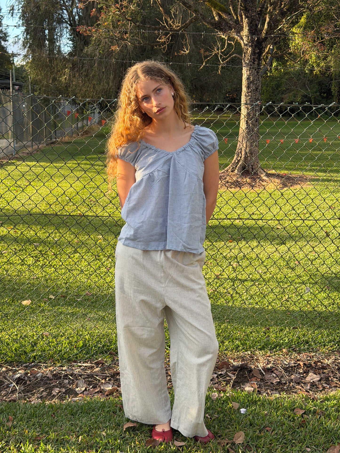 PUFF SLEEVE SMOCK - BLUE CHECK