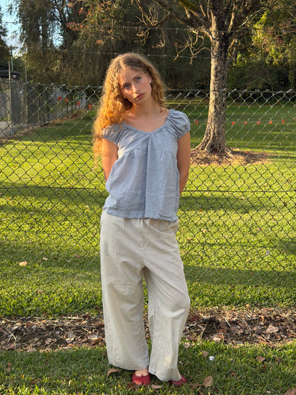 PUFF SLEEVE SMOCK - BLUE CHECK