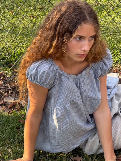 PUFF SLEEVE SMOCK - BLUE CHECK
