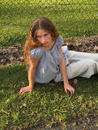 PUFF SLEEVE SMOCK - BLUE CHECK