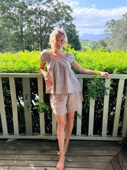 PUFF SLEEVE SMOCK TOP - CLAY