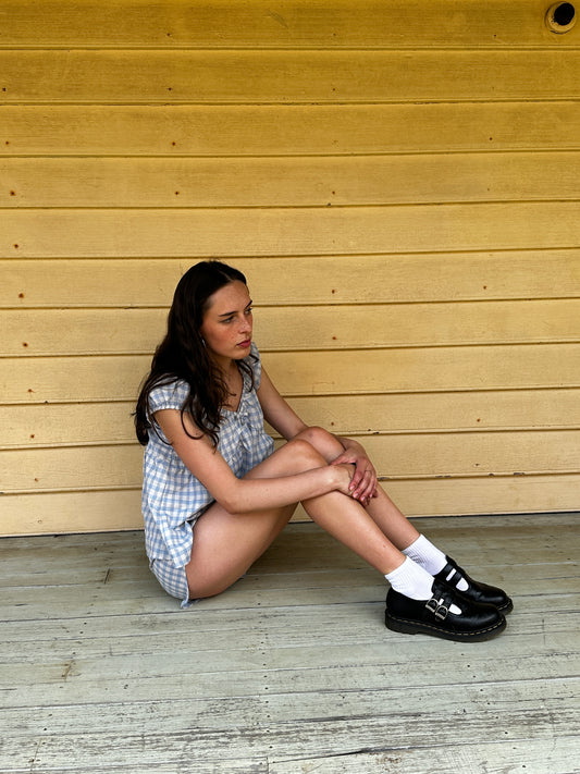 PUFF SLEEVE SMOCK TOP - FISHERMEN CHECK