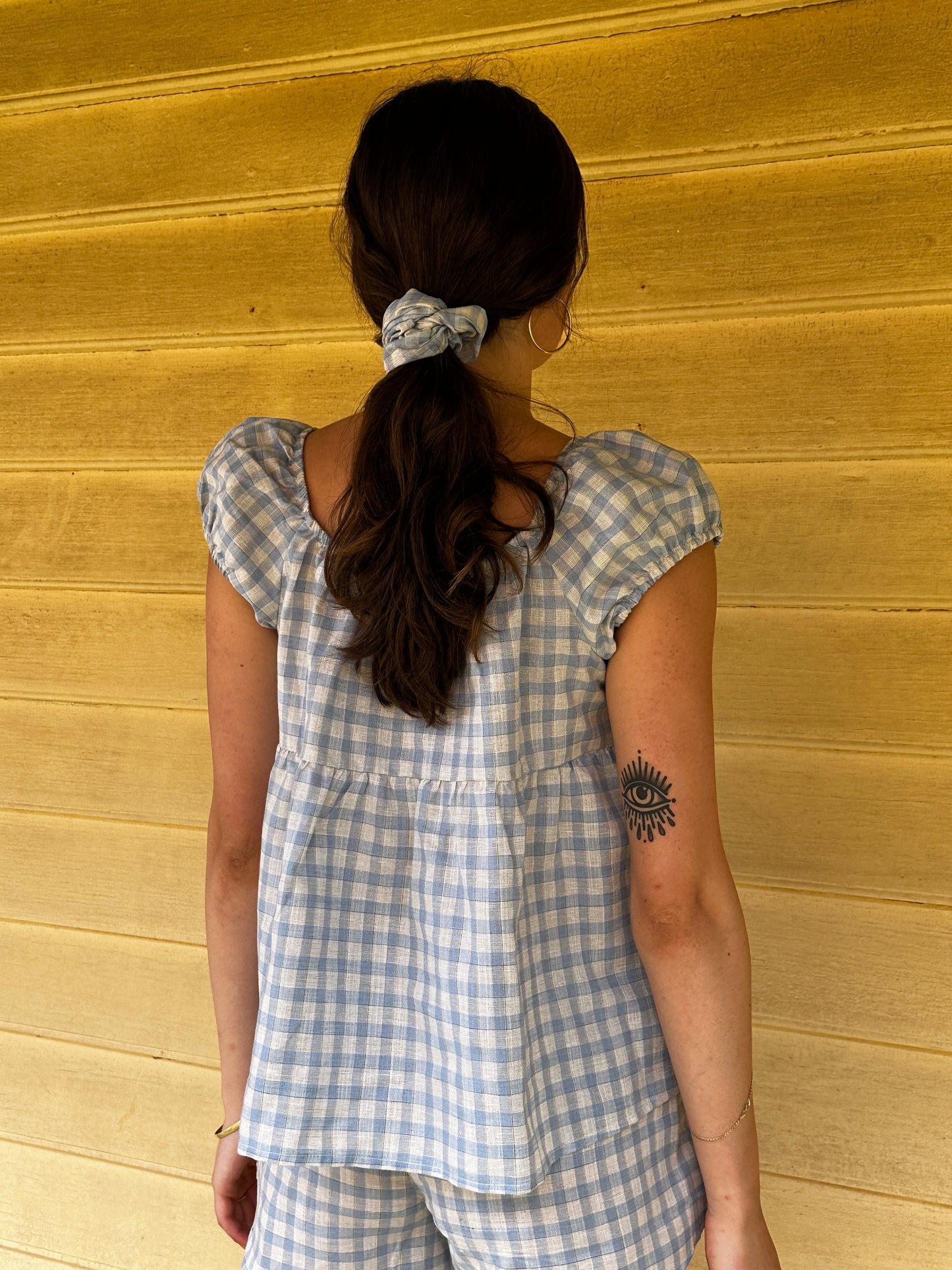 PUFF SLEEVE SMOCK TOP - FISHERMEN CHECK