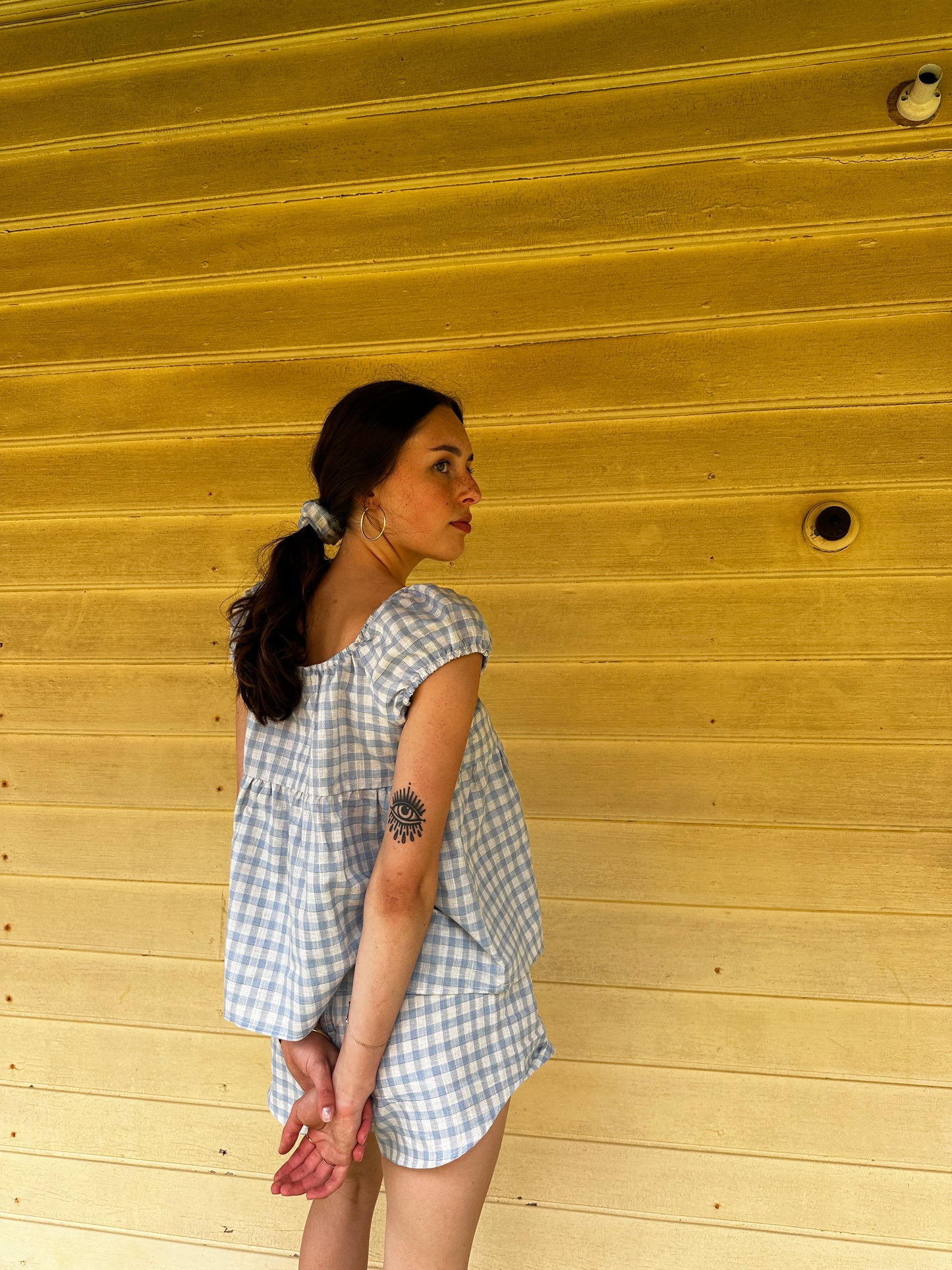 PUFF SLEEVE SMOCK TOP - FISHERMEN CHECK