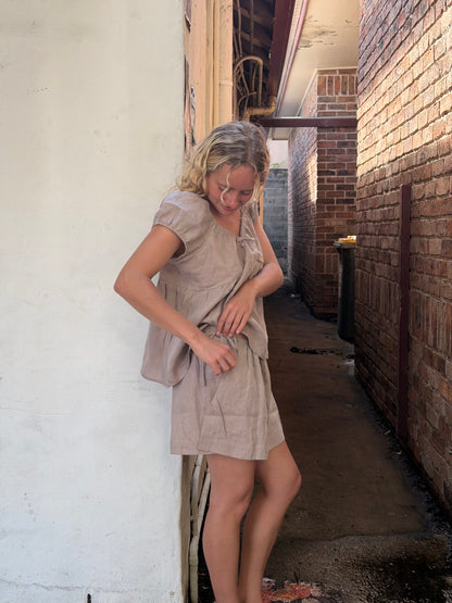 GATHERED HALTER SKIRT- CLAY