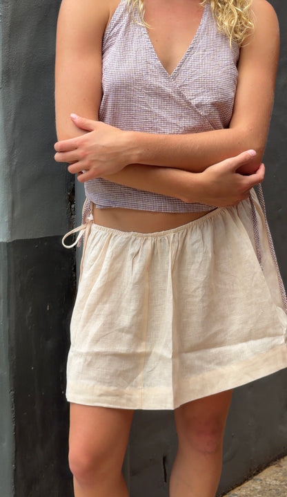 GATHERED HALTER SKIRT- SESAME