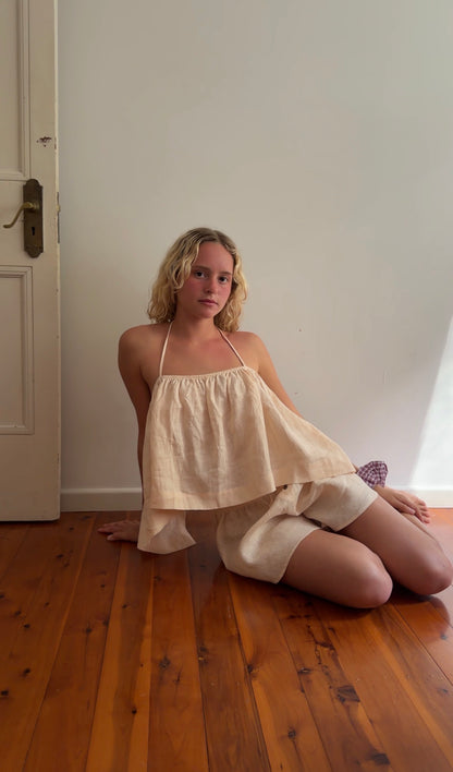 GATHERED HALTER SKIRT- SESAME