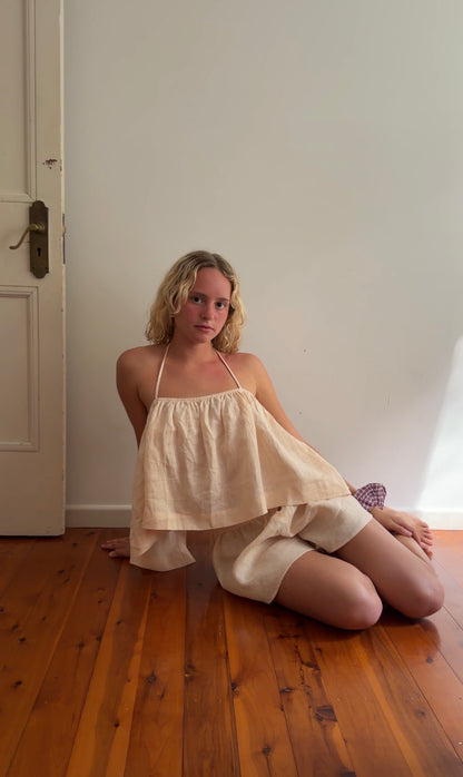GATHERED HALTER SKIRT- SESAME