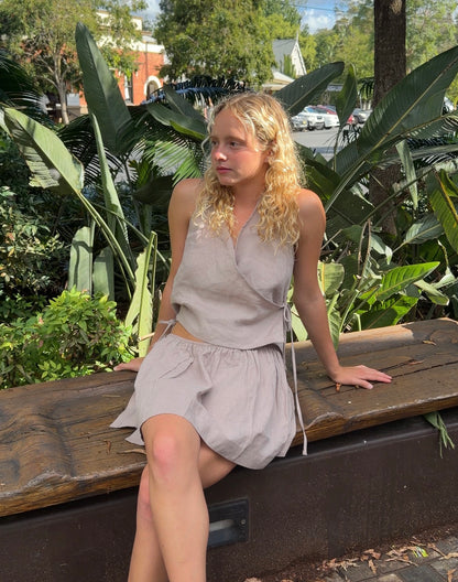 GATHERED HALTER SKIRT- CLAY