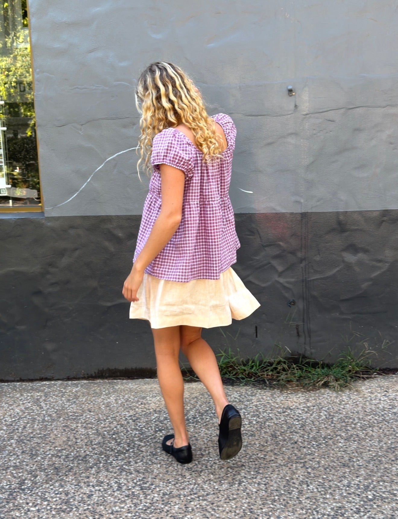 PUFF SLEEVE SMOCK TOP - MULBERRY CHECK