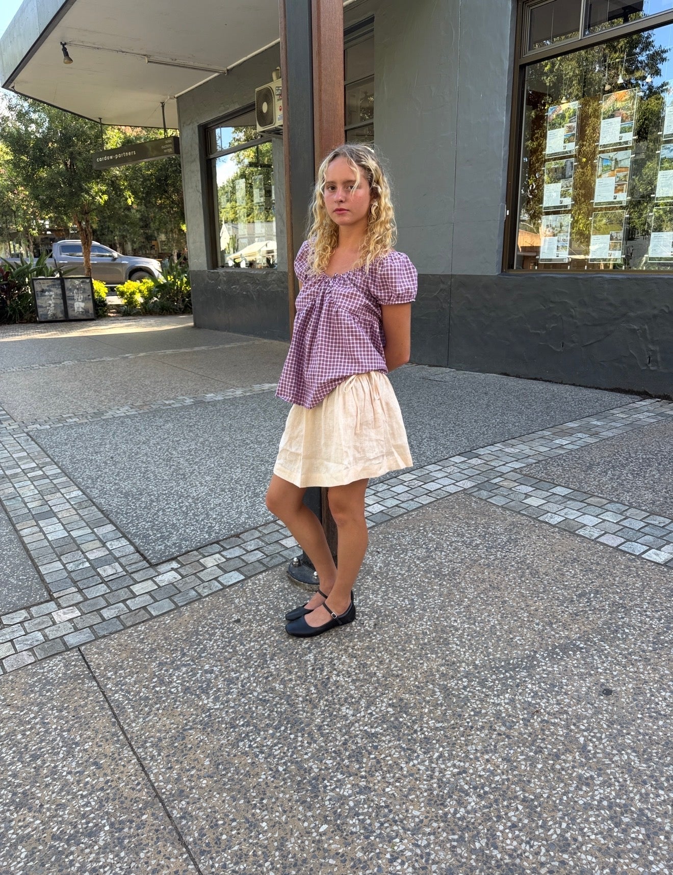 PUFF SLEEVE SMOCK TOP - MULBERRY CHECK