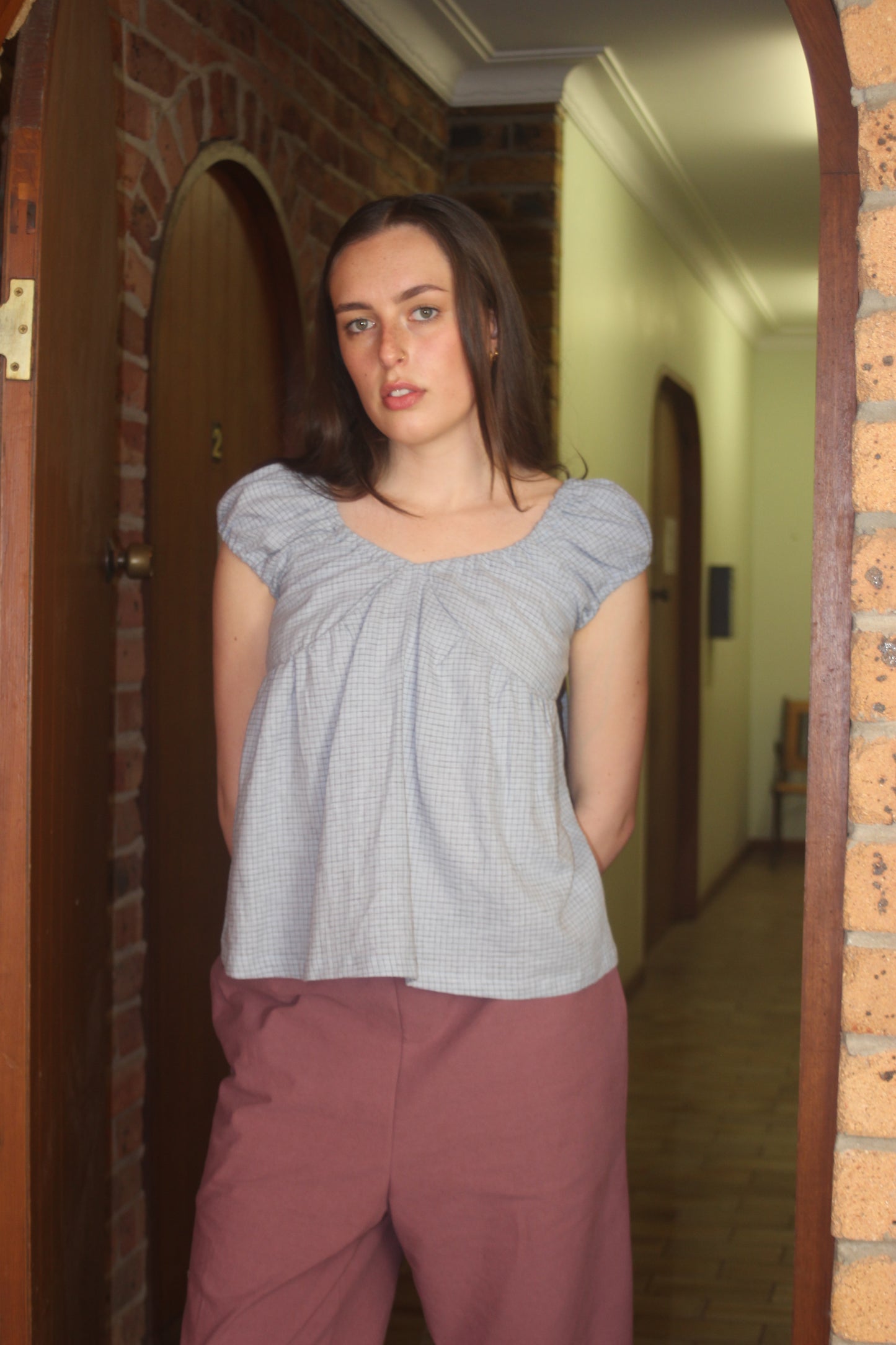 PUFF SLEEVE SMOCK - BLUE CHECK