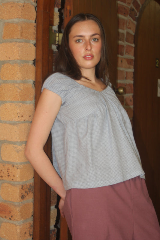 PUFF SLEEVE SMOCK - BLUE CHECK