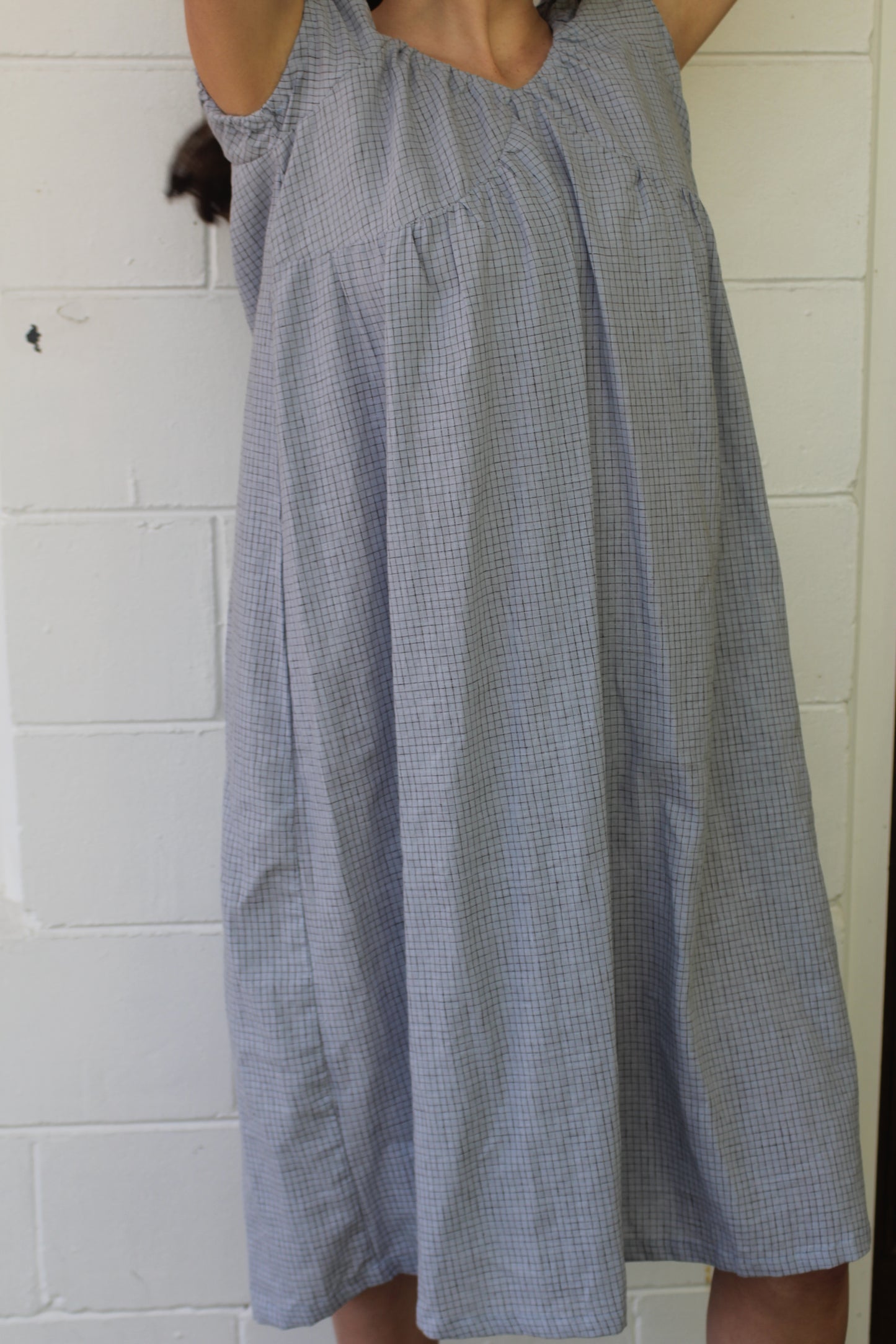 PUFF SLEEVE DRESS - BLUE CHECK
