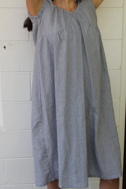 PUFF SLEEVE DRESS - BLUE CHECK