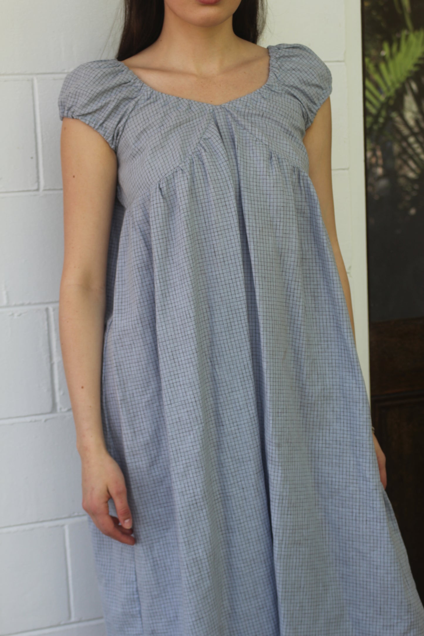 PUFF SLEEVE DRESS - BLUE CHECK